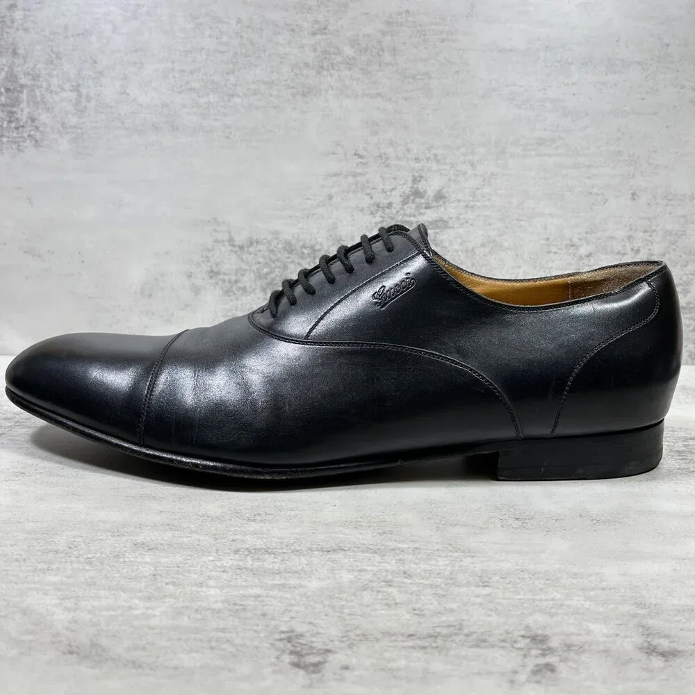 Gucci Leather Cap Toe Oxford Dress Shoes - Men's Size 10.5 / US 11 - Black